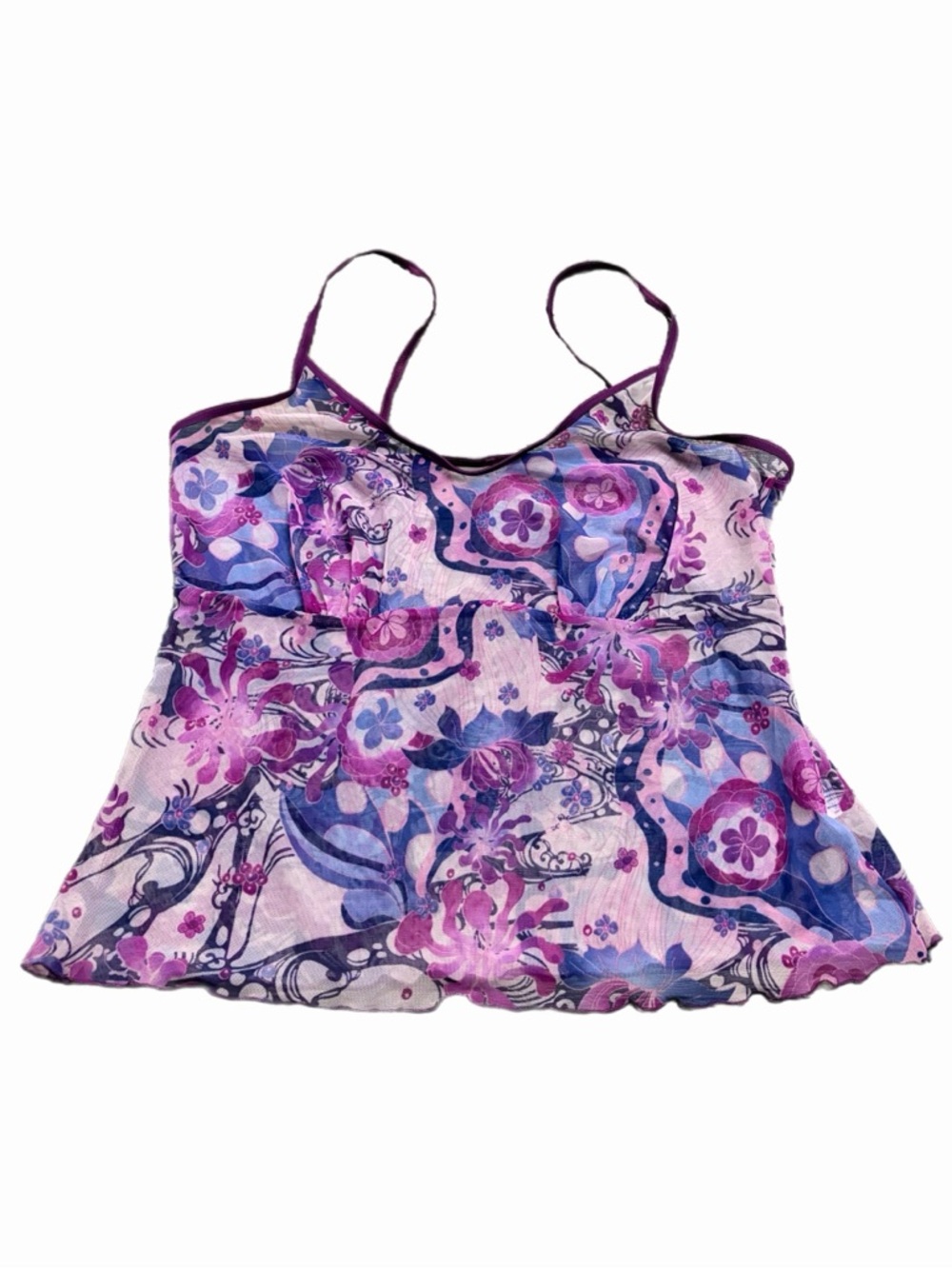 90s does 70s Euro Vintage Sloggi Mesh Floral Paisley Psychedelic Cami Top Size L